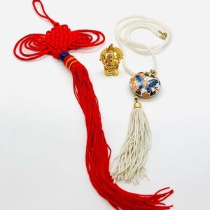 Vintage Asian Tassel / Cloisonné Necklace Lot